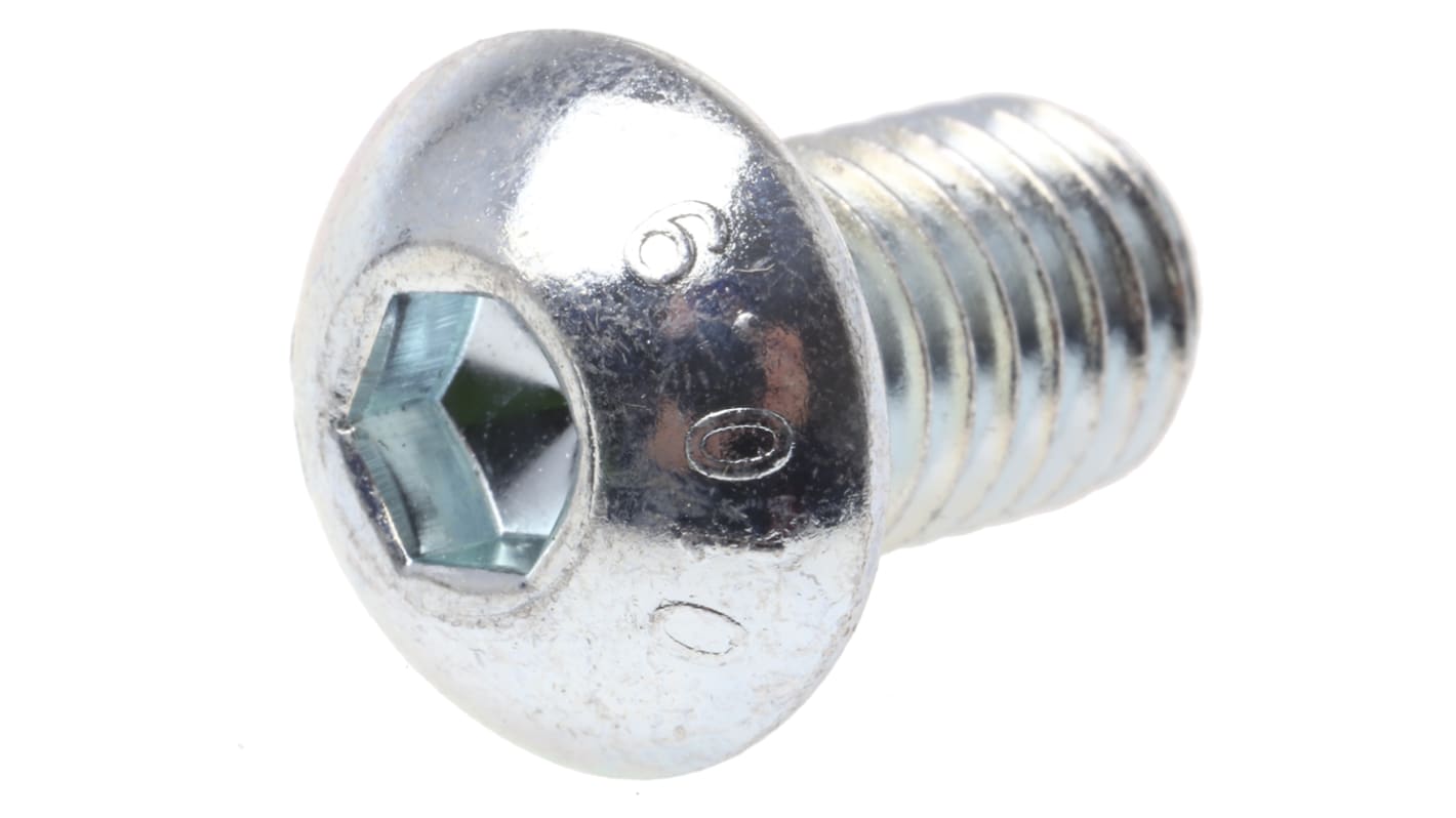 RS PRO Bright Zinc Plated Steel Hex Socket Button Screw, ISO 7380, M10 x 16mm