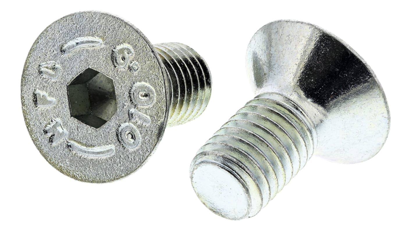 RS PRO Bright Zinc Plated Steel Hex Socket Countersunk Screw, DIN 7991, M10 x 20mm