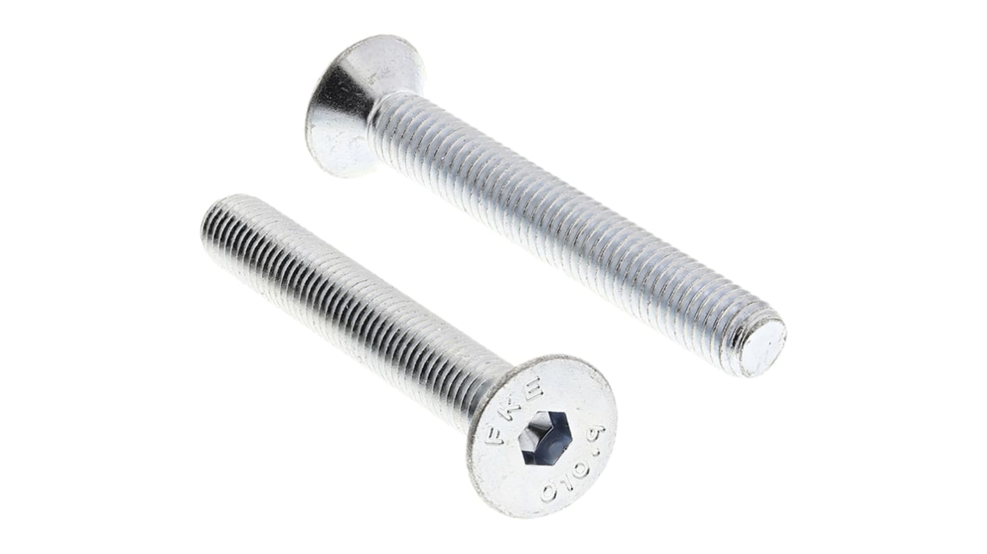 RS PRO Bright Zinc Plated Steel Hex Socket Countersunk Screw, DIN 7991, M8 x 60mm