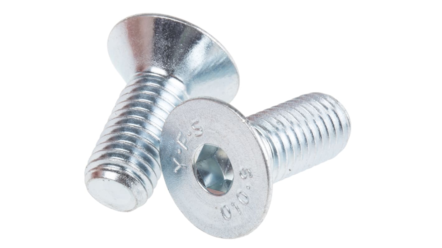 RS PRO Bright Zinc Plated Steel Hex Socket Countersunk Screw, DIN 7991, M10 x 25mm