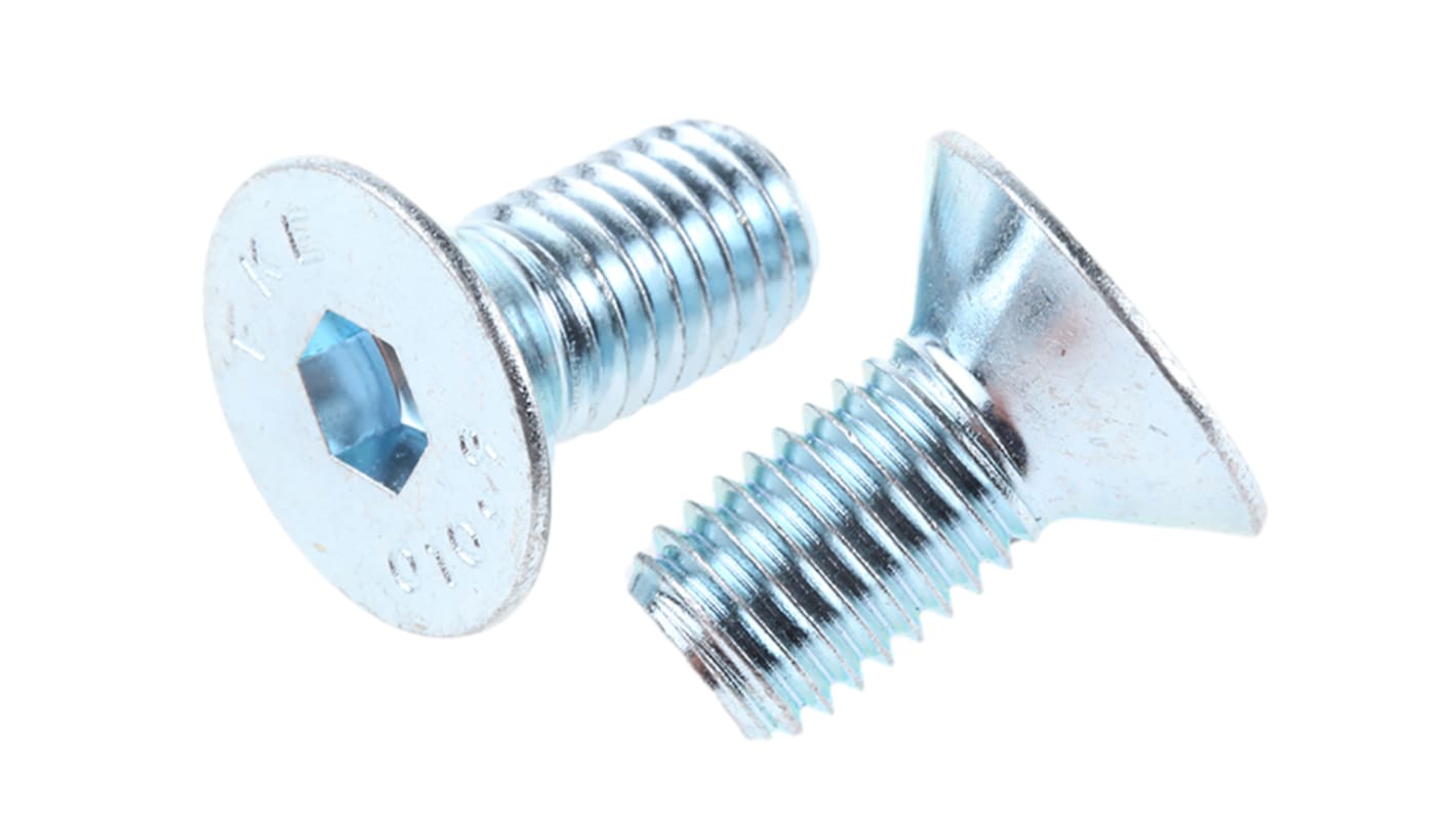 RS PRO Bright Zinc Plated Steel Hex Socket Countersunk Screw, DIN 7991, M12 x 25mm