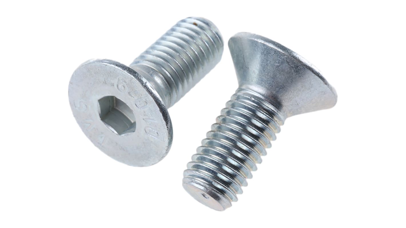 RS PRO Bright Zinc Plated Steel Hex Socket Countersunk Screw, DIN 7991, M12 x 30mm