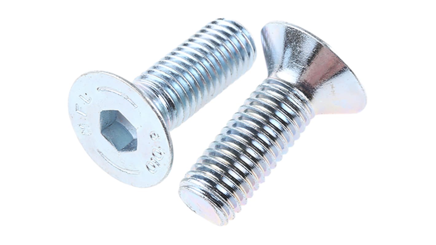 RS PRO Bright Zinc Plated Steel Hex Socket Countersunk Screw, DIN 7991, M12 x 35mm