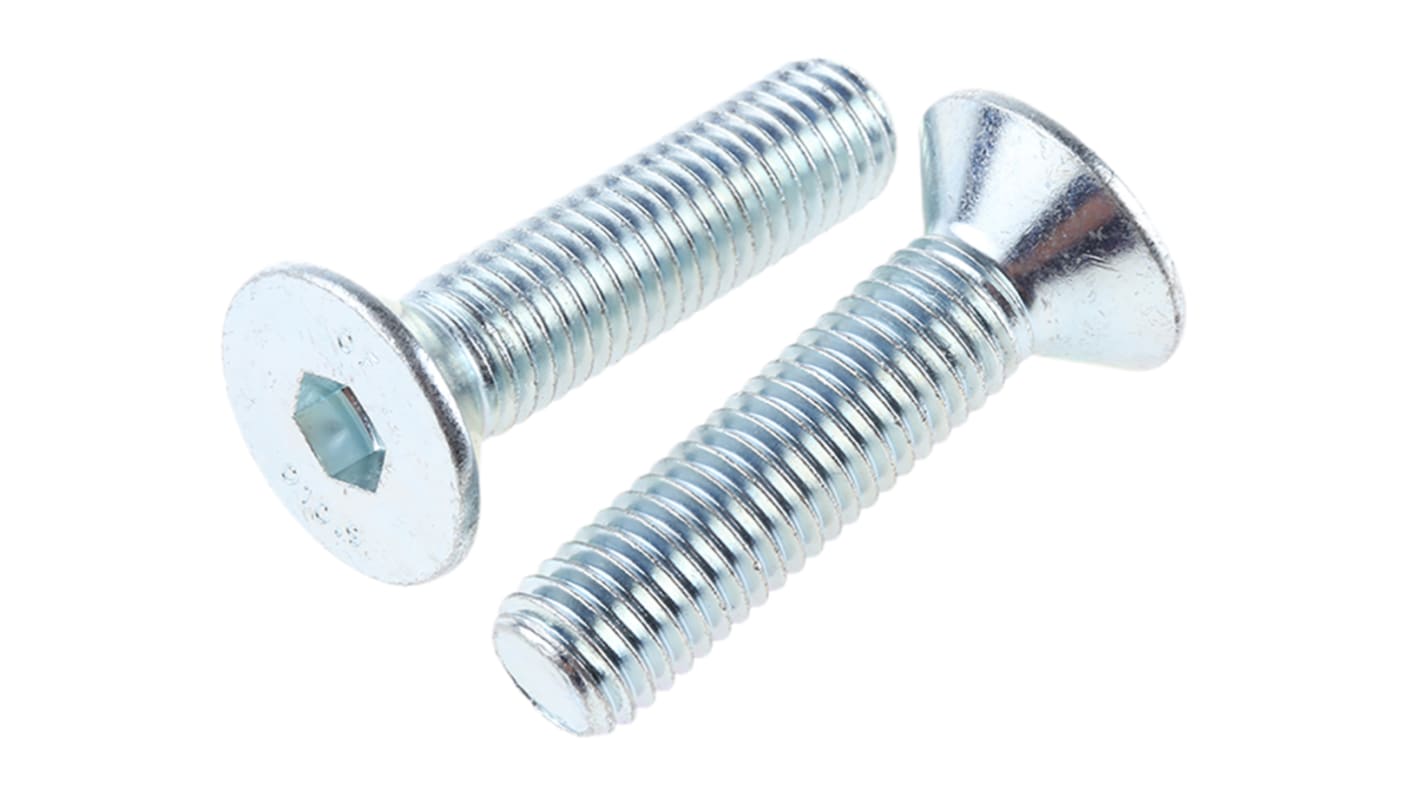 RS PRO Bright Zinc Plated Steel Hex Socket Countersunk Screw, DIN 7991, M12 x 50mm