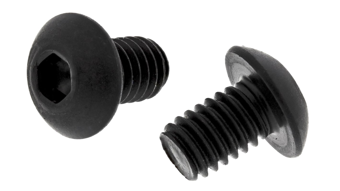 RS PRO Black, Self-Colour Steel Hex Socket Button Screw, ISO 7380, M4 x 6mm