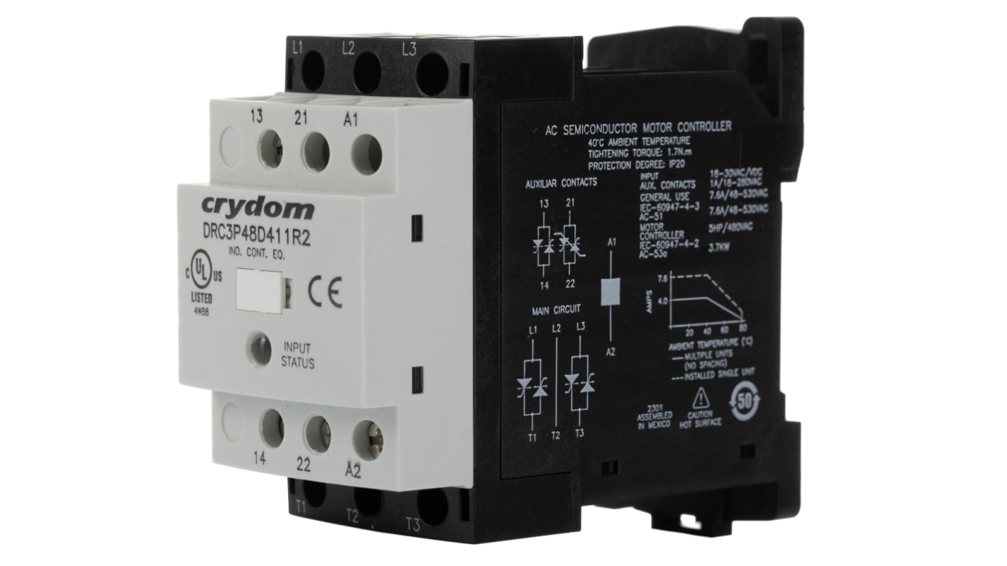 Sensata Crydom DRC Series Solid State Relay, 7.6 A Load, DIN Rail Mount