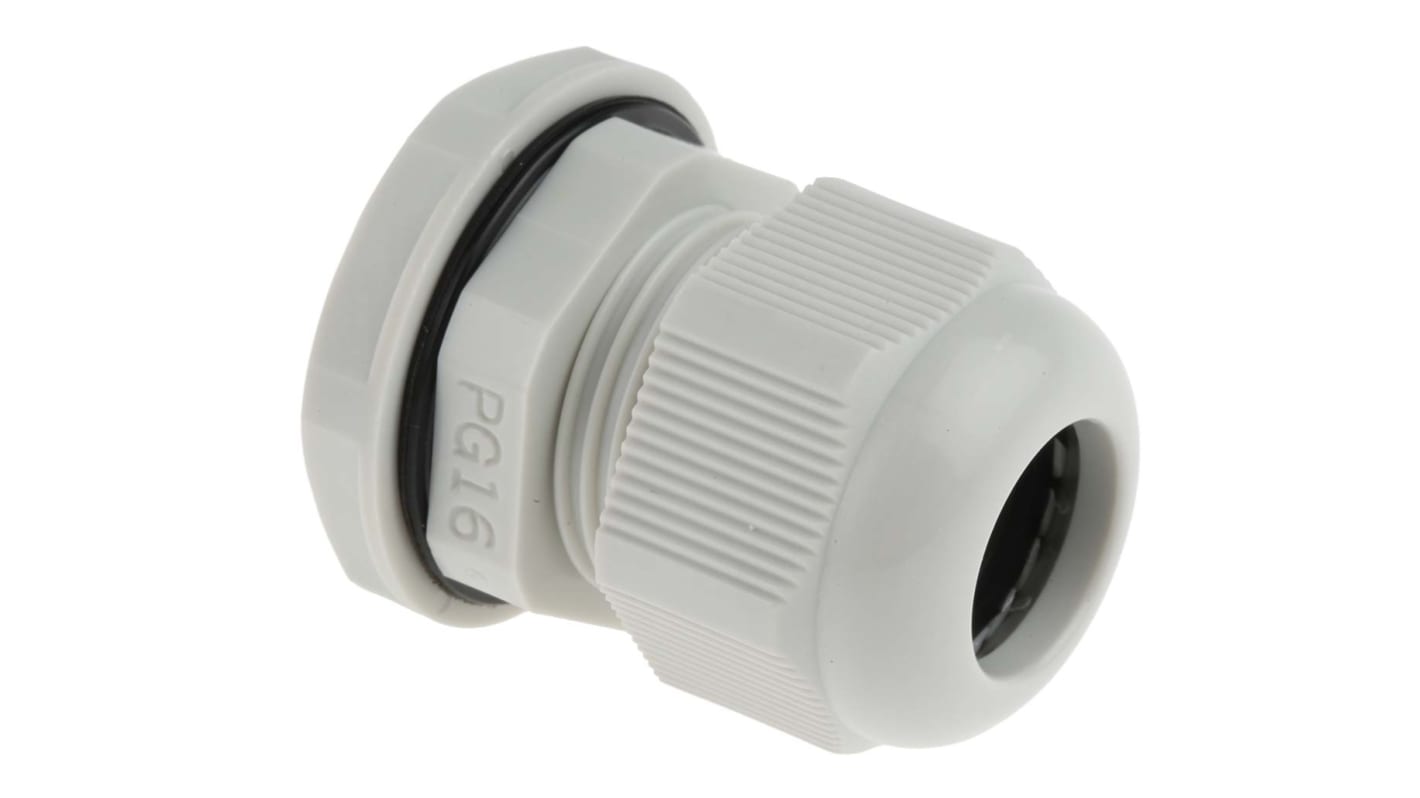 RS PRO Grey Nylon Cable Gland, PG16 Thread, 10mm Min, 14mm Max, IP68