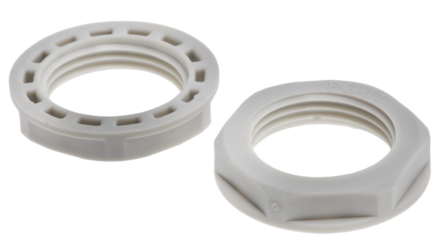 RS PRO Grey Nylon 66 Cable Gland Locknut, PG11 Thread, IP68