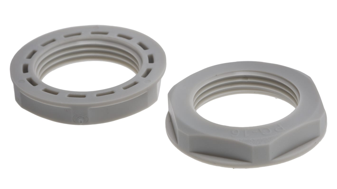 RS PRO Grey Nylon 66 Cable Gland Locknut, PG16 Thread, IP68