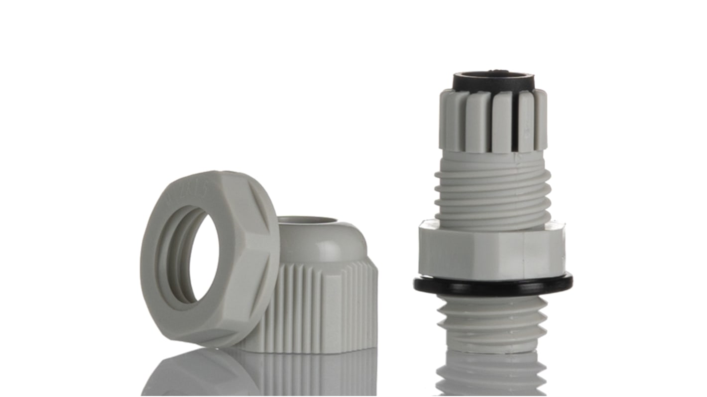 RS PRO Grey Nylon Cable Gland, M12 Thread, 3mm Min, 6.5mm Max, IP68