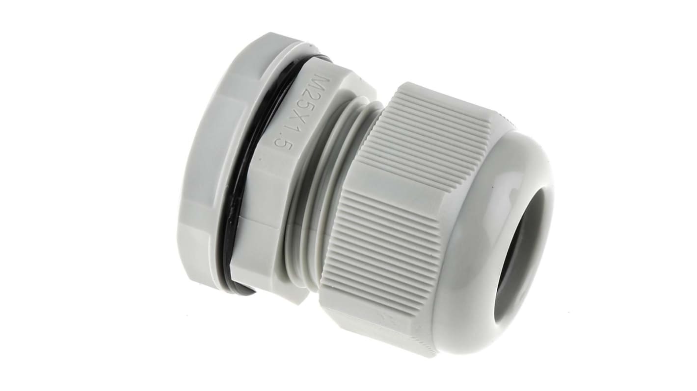 RS PRO Grey Nylon Cable Gland, M25 Thread, 13mm Min, 18mm Max, IP68