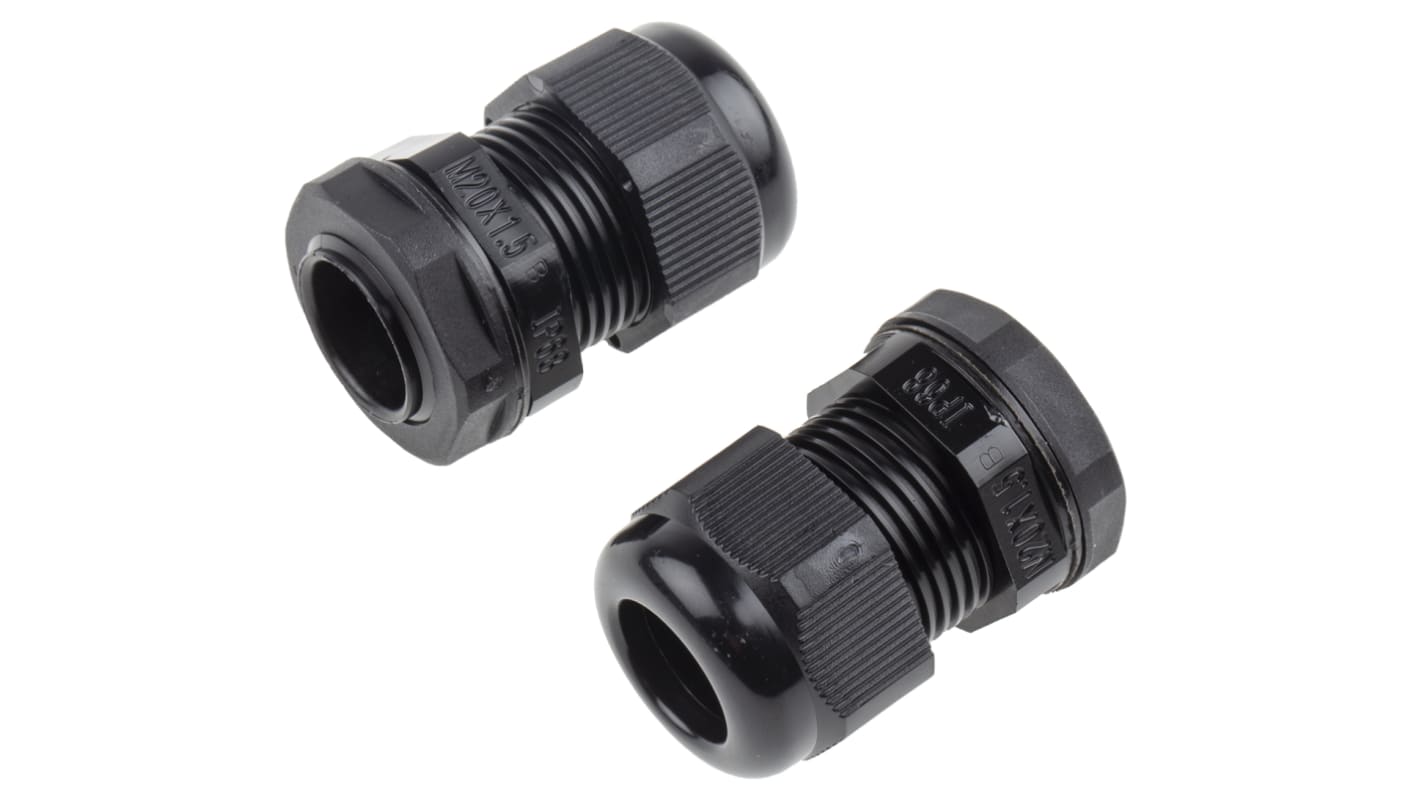 RS PRO Black Nylon Cable Gland, M20 Thread, 10mm Min, 14mm Max, IP68