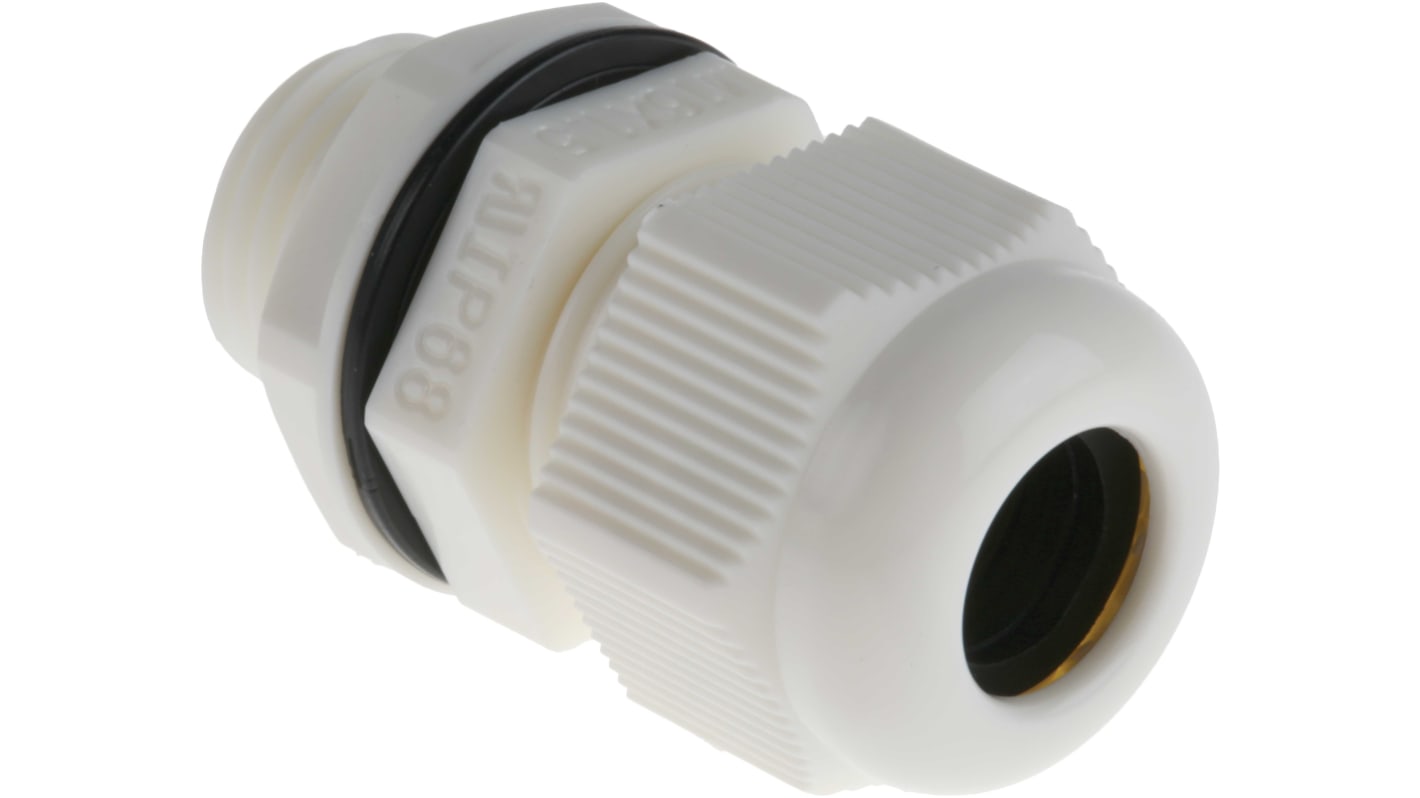 RS PRO White Nylon Cable Gland, M16 Thread, 5mm min., 10mm max., IP68