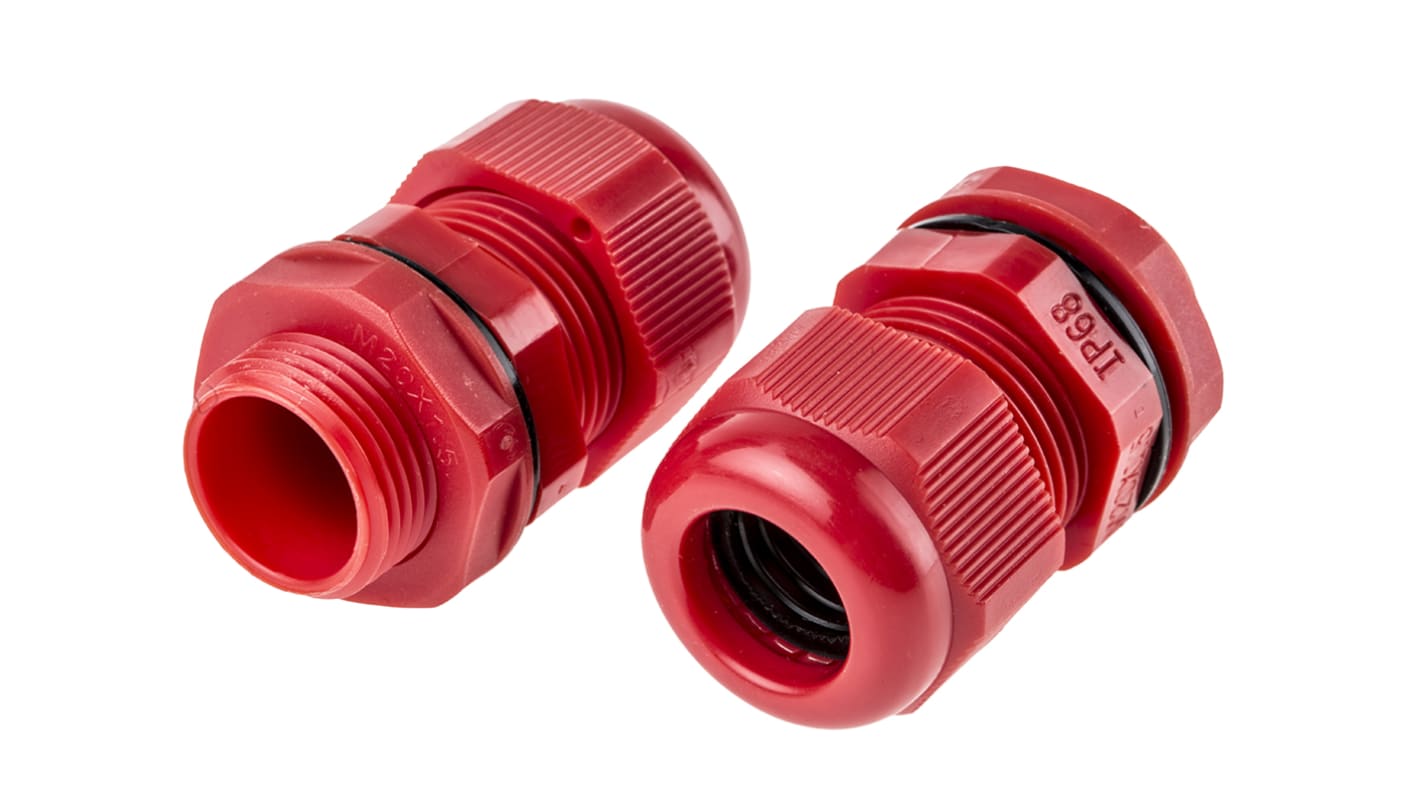 RS PRO Red Nylon Cable Gland, M20 Thread, 10mm Min, 14mm Max, IP68