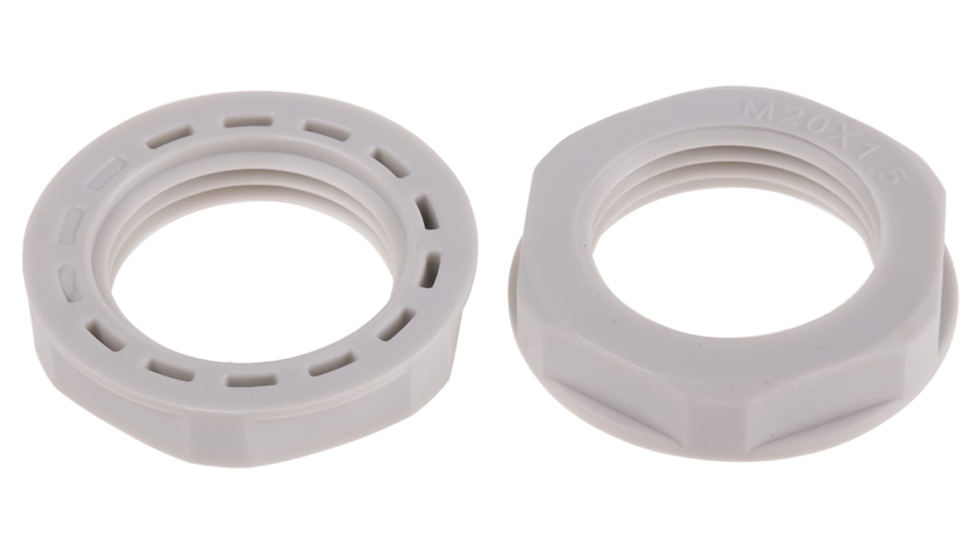 RS PRO Grey Nylon 66 Cable Gland Locknut, M20 Thread, IP68