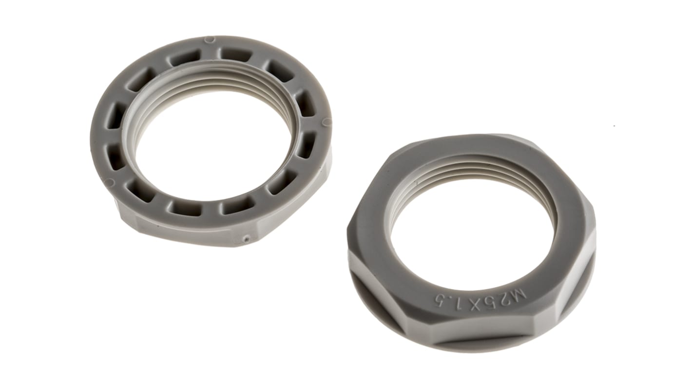 RS PRO Grey Nylon 66 Cable Gland Locknut, M25 Thread, IP68