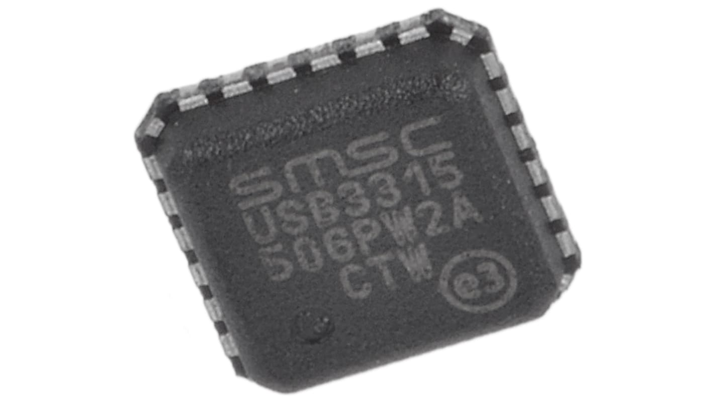 Microchip USB3315C-CP-TR, USB Transceiver, USB 2.0, 1.8 to 3.3 V, 24-Pin QFN