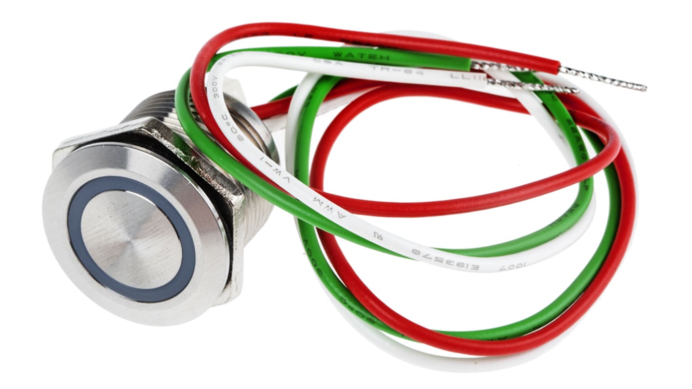 RS PRO Capacitive Switch Momentary NC,Illuminated, Green, IP68 Brass