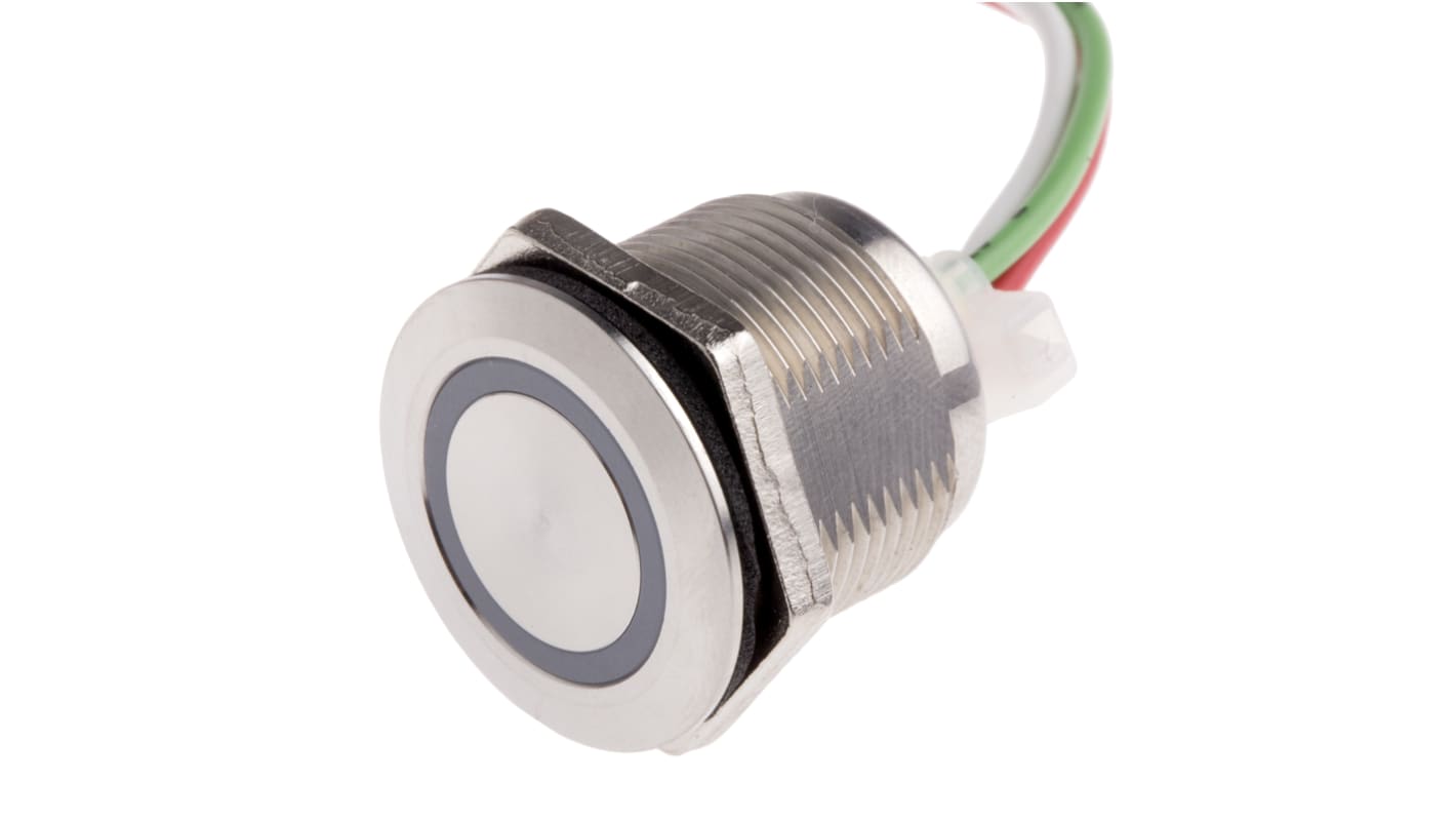 RS PRO Capacitive Switch Momentary NC,Illuminated, Red, IP68 Brass