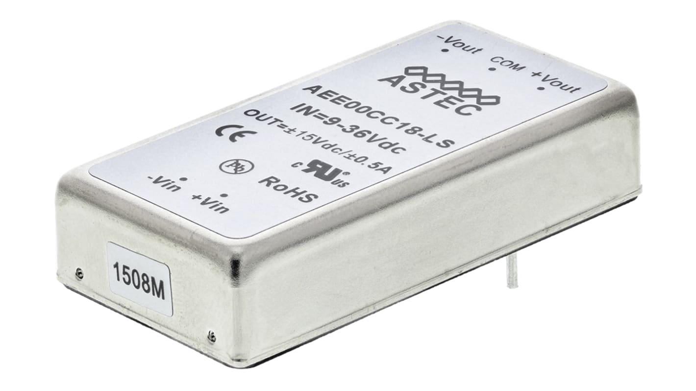 Artesyn / Advanced Energy 隔离式DCDC转换器, 9 → 36 V 直流输入, ±15V 直流输出, 15W, 2路输出, AEE系列