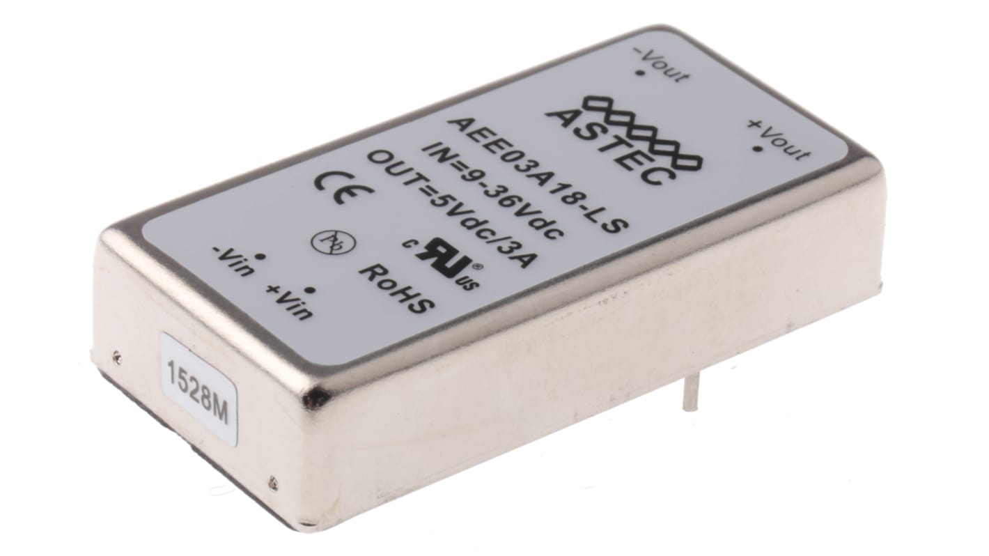 Artesyn / Advanced Energy 隔离式DCDC转换器, 9 → 36 V 直流输入, 5V 直流输出, 15W, AEE系列