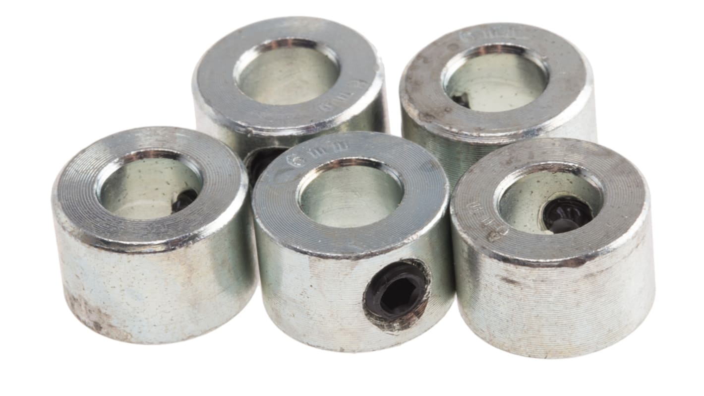 RS PRO Shaft Collar, One Piece, Set Screw, Bore 6mm, OD 12mm, W 8mm, Steel