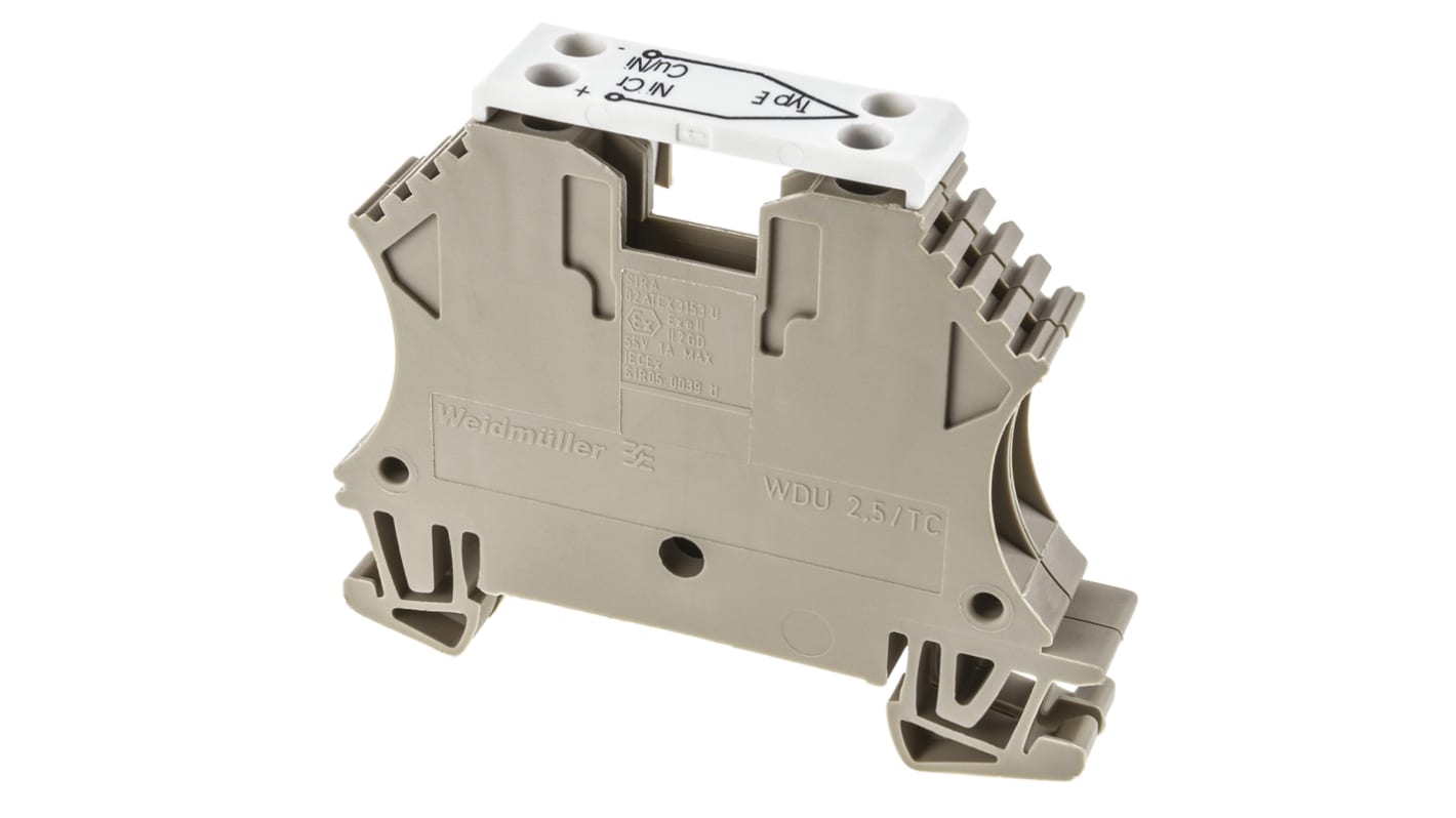 Weidmuller W Series Dark Beige Thermoelectric Voltage Terminal Block Pair, 2.5mm², Single-Level, Screw Termination, ATEX