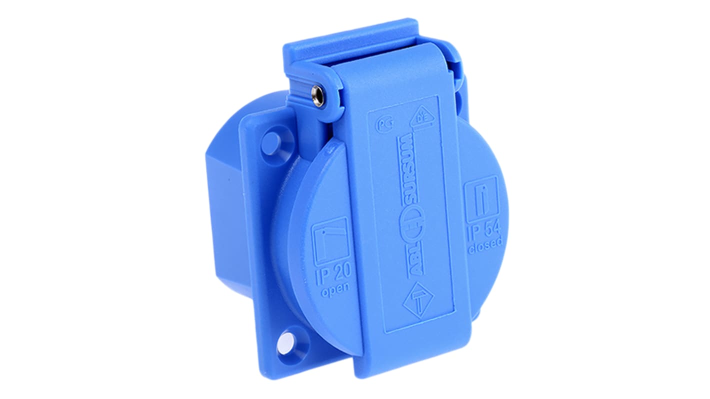 ABL Sursum Blue 1 Gang Plug Socket, 16A, Type F - German Schuko, Outdoor Use