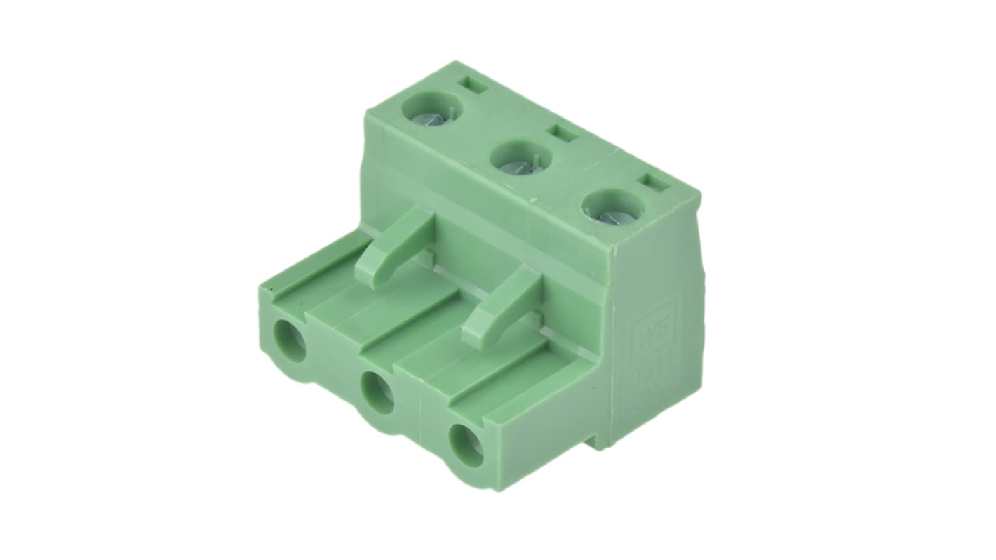 Wurth Elektronik, 7.62mm Pitch, 3514, 3 Way, , Pluggable Terminal Block, Plug, Cable Mount, Screw Termination,