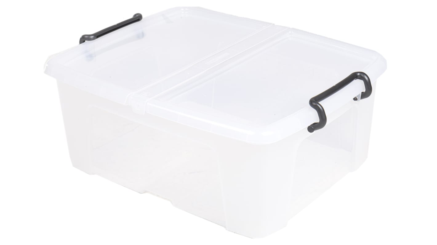 RS PRO 聚合物收纳箱, 翻盖盖子, 透明, 190mm高 x 395mm宽 x 500mm深, 24L