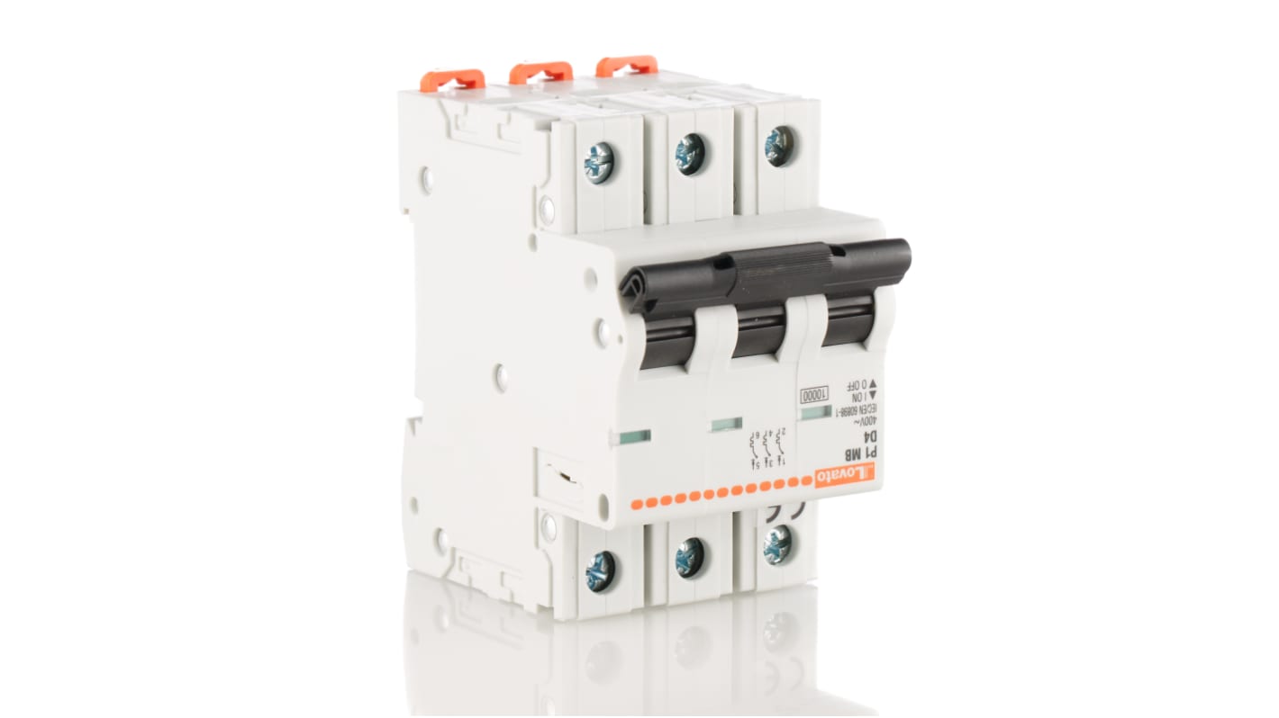 Lovato ModuLo P1MB MCB, 3P, 4A Curve D, 230V AC, 10 kA Breaking Capacity