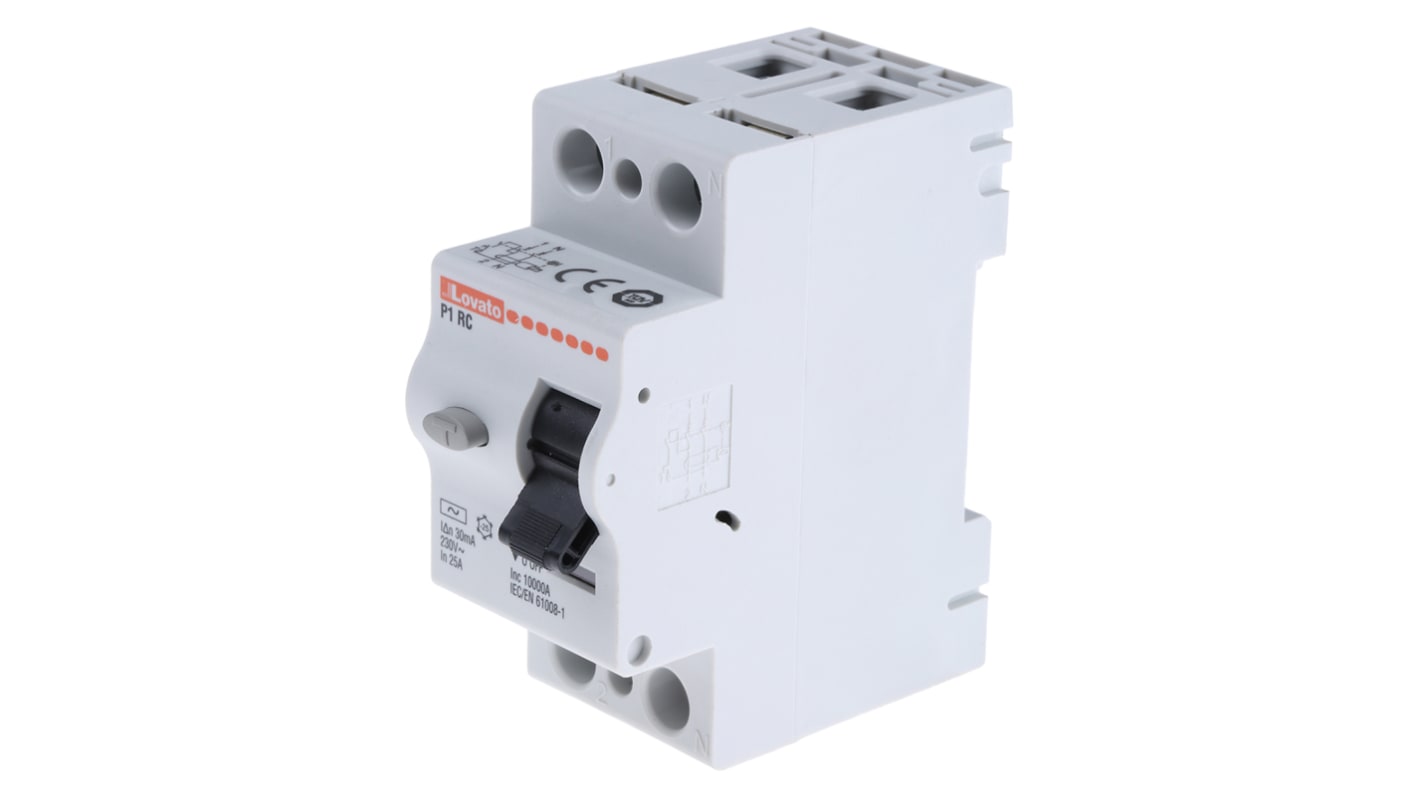 Lovato P1RC RCCB, 25A, 1+N Pole, 30mA, Type AC