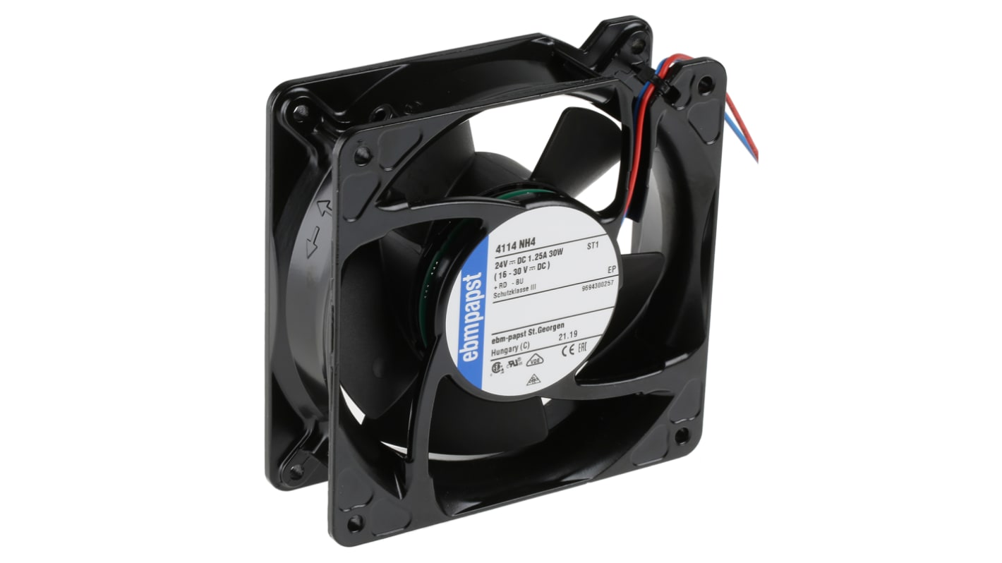 ebm-papst 4100 NH4 - S-Force Series Axial Fan, 24 V dc, DC Operation, 355m³/h, 30W, IP20, 119 x 119 x 38mm