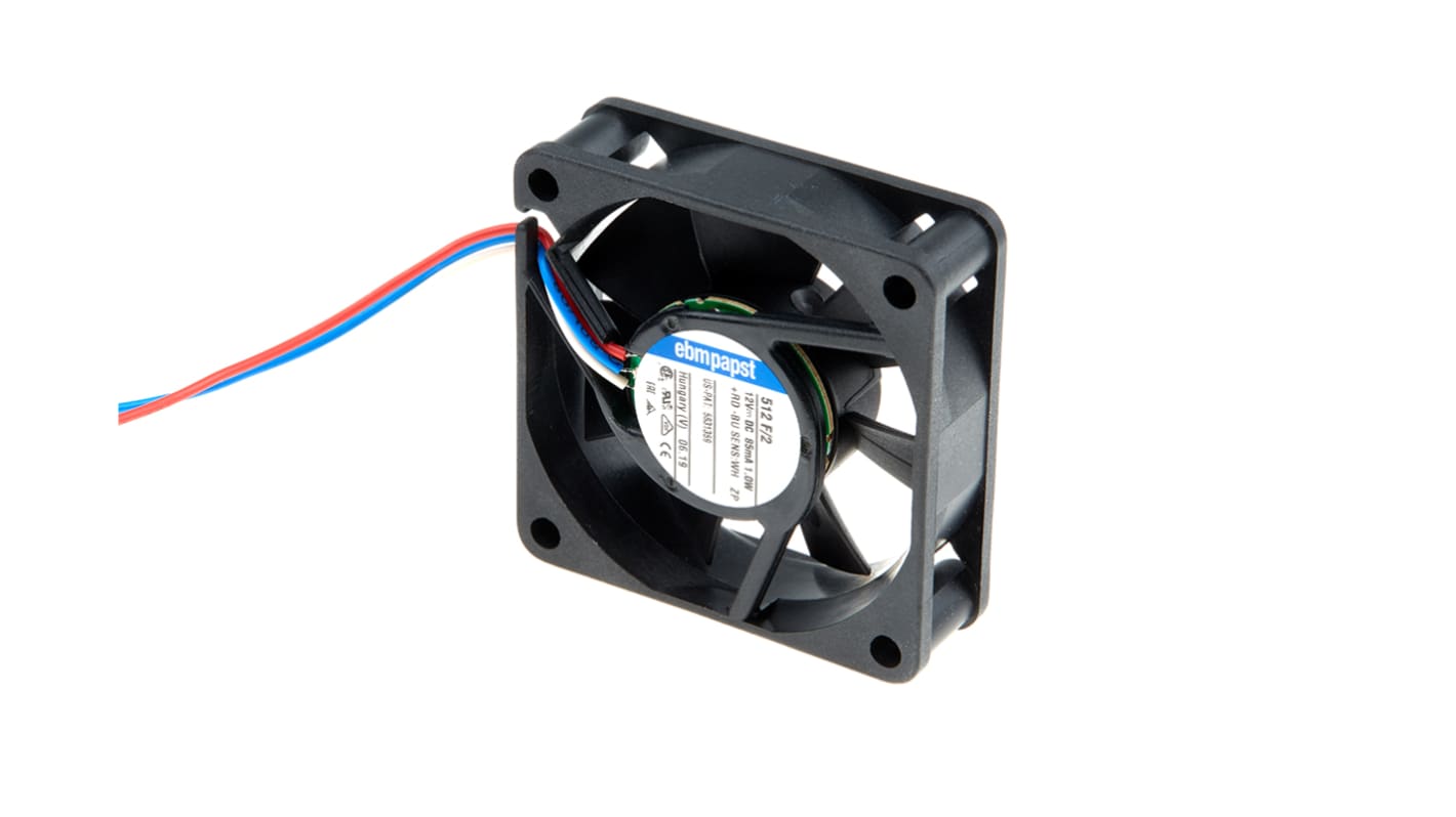 ebm-papst 500 F Series Axial Fan, 12 V dc, DC Operation, 20m³/h, 800mW, 50 x 50 x 15mm