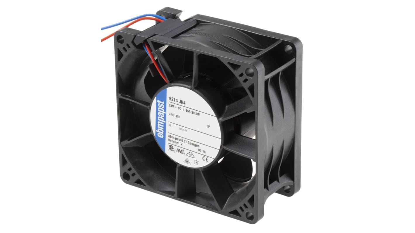 ebm-papst 8200 J Series Axial Fan, 24 V dc, DC Operation, 222m³/h, 38W, 80 x 80 x 38mm