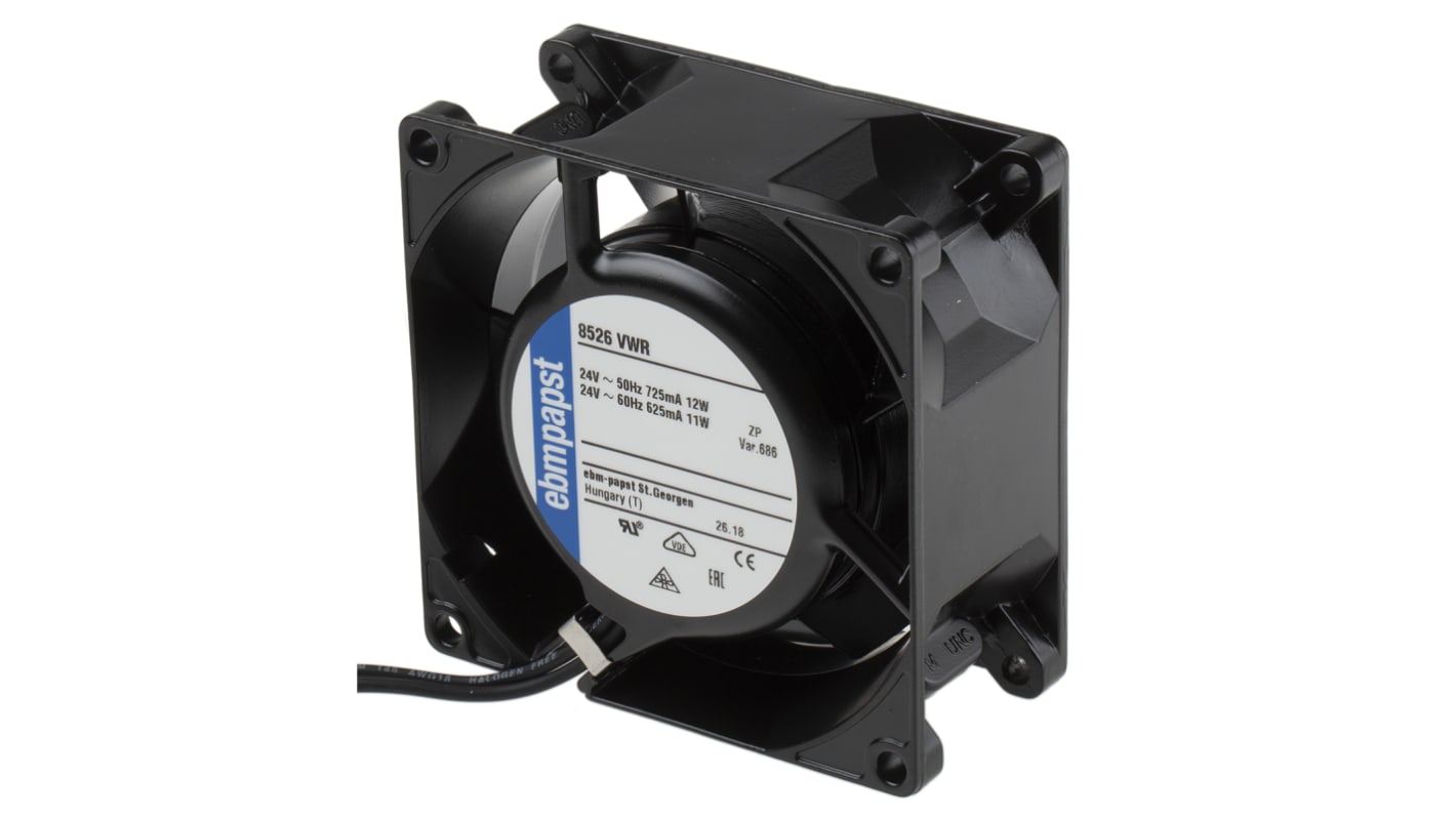 ebm-papst 8000 V Series Axial Fan, 24 V ac, AC Operation, 47m³/h, 12W, 80 x 80 x 38mm