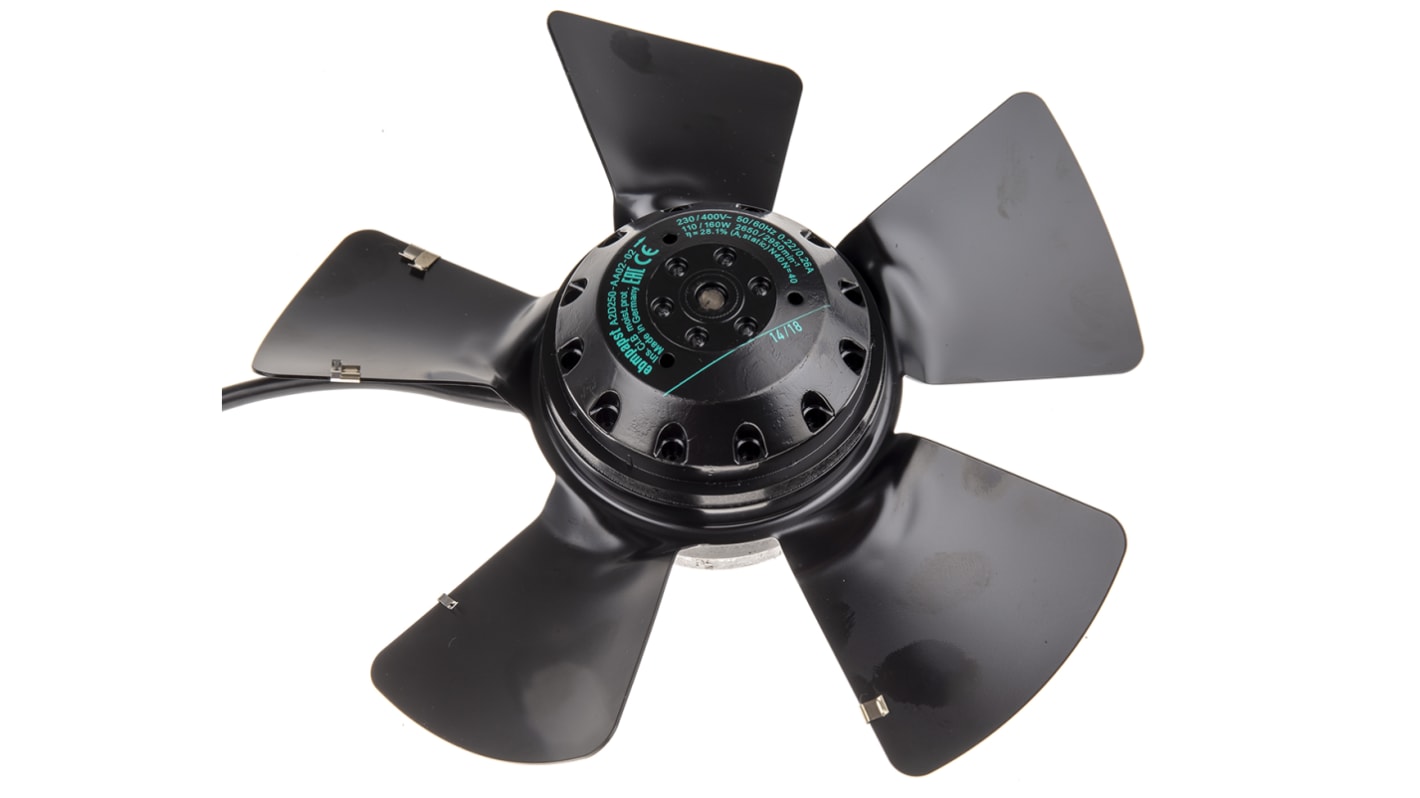 ebm-papst A Series Axial Fan, 400 V ac, AC Operation, 1720m³/h, 110W, 0.22A Max, 250 x 83mm