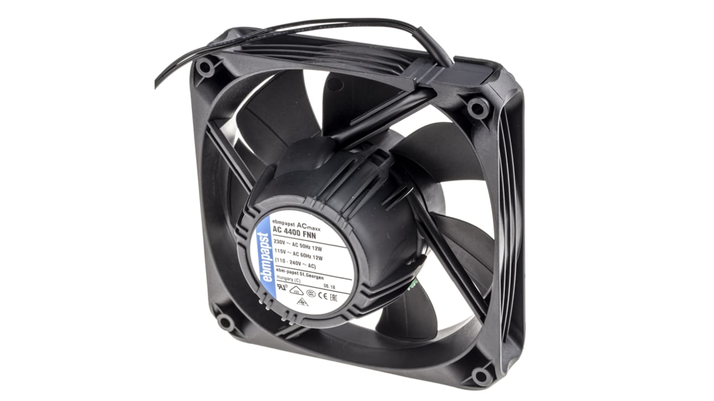 Ventola assiale in c.a. ebm-papst AC 4400 FN, 205m³/h, 85 → 265 V c.a., 119 x 119 x 25mm