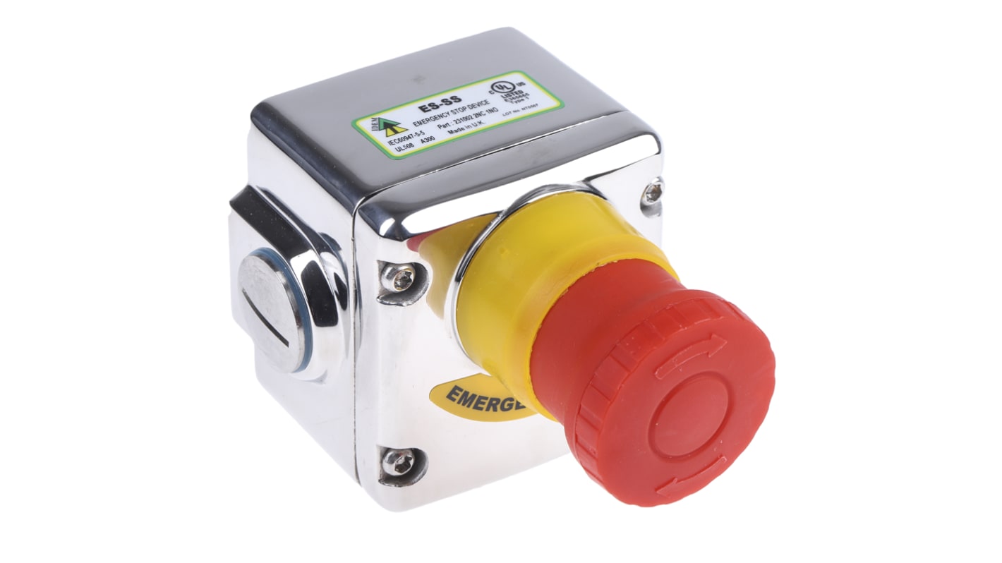 IDEM ES Series Twist Release Emergency Stop Push Button, Surface Mount, 2NC + 1NO, IP69K