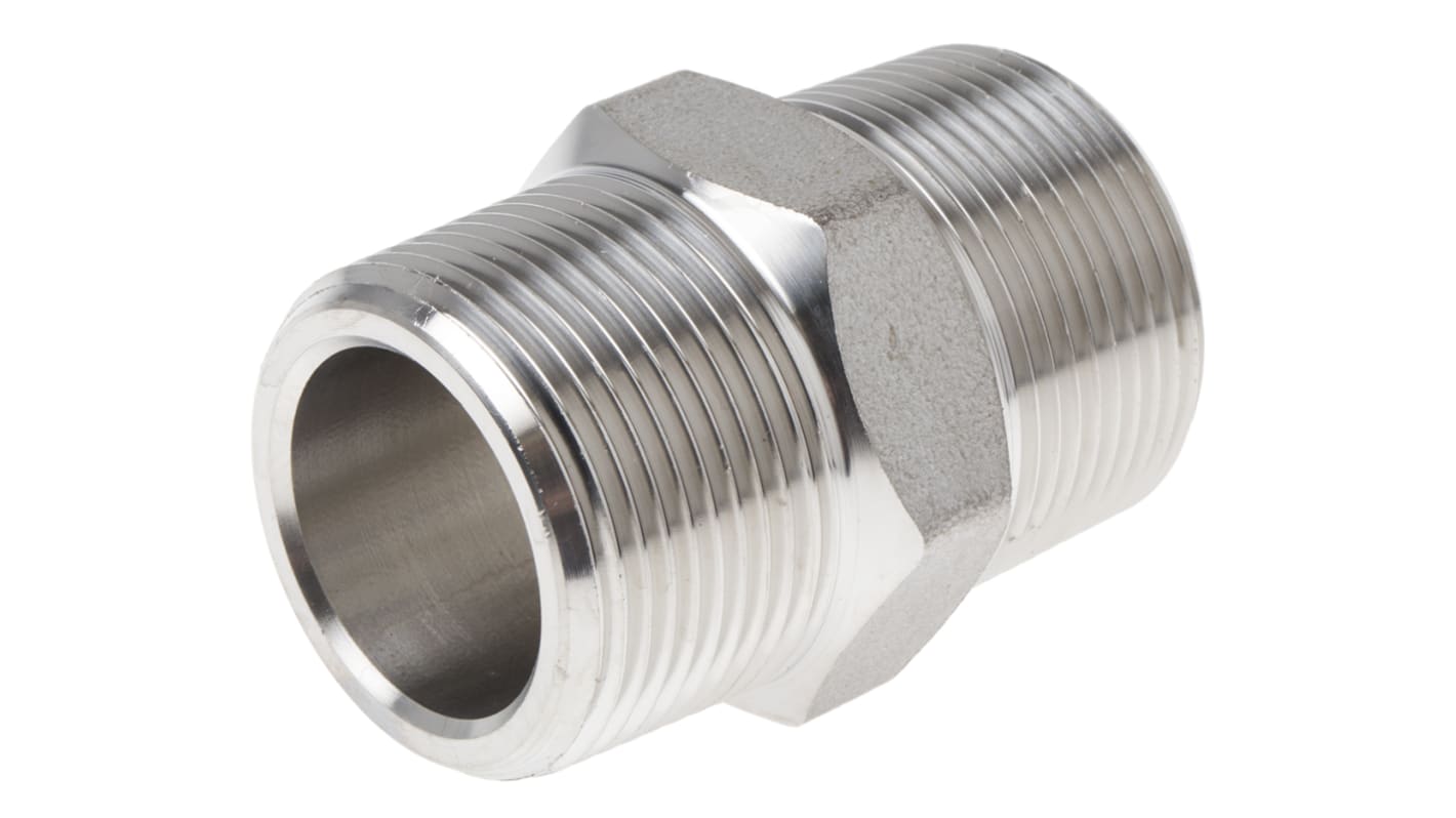 RS PRO Stainless Steel Pipe Fitting, Straight Hexagon Nipple Joint, Male R 1-1/4in x Male R 1-1/4in