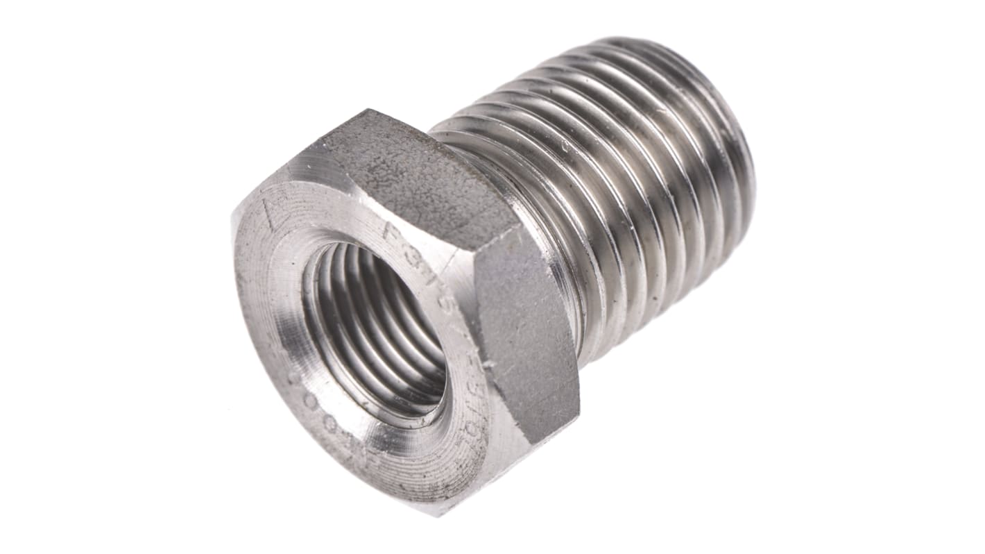 RS PRO Stainless Steel Pipe Fitting, Straight Hexagon Bush, Male R 1/4in x Female Rc 1/8in