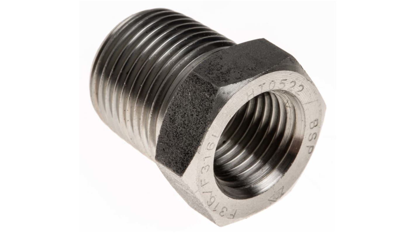 RS PRO Stainless Steel Pipe Fitting, Straight Hexagon Bush, Male R 3/8in x Female Rc 1/4in