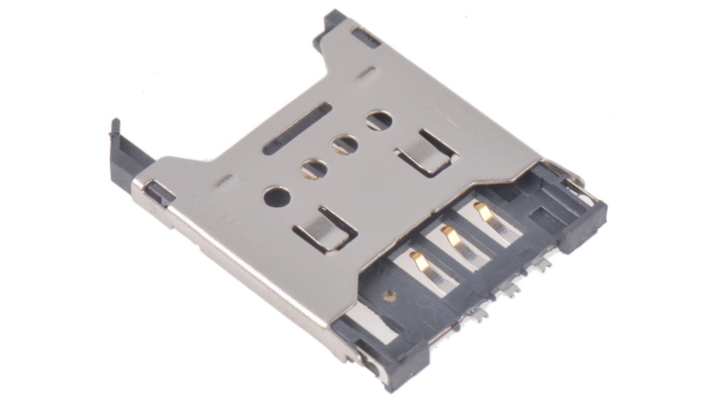 Wurth Elektronik Mini SIM卡槽, 母座, 6p, 2.54mm间距, 焊接端接, SMT安装, 直角, 6930系列