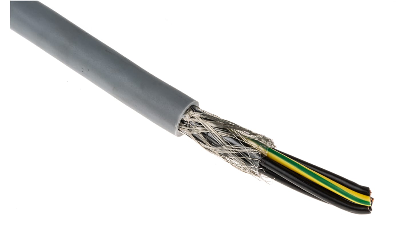 Câble de commande Blindé RS PRO 300/500 V, 7 x 1 mm², 17 AWG, gaine PVC Gris, 50m