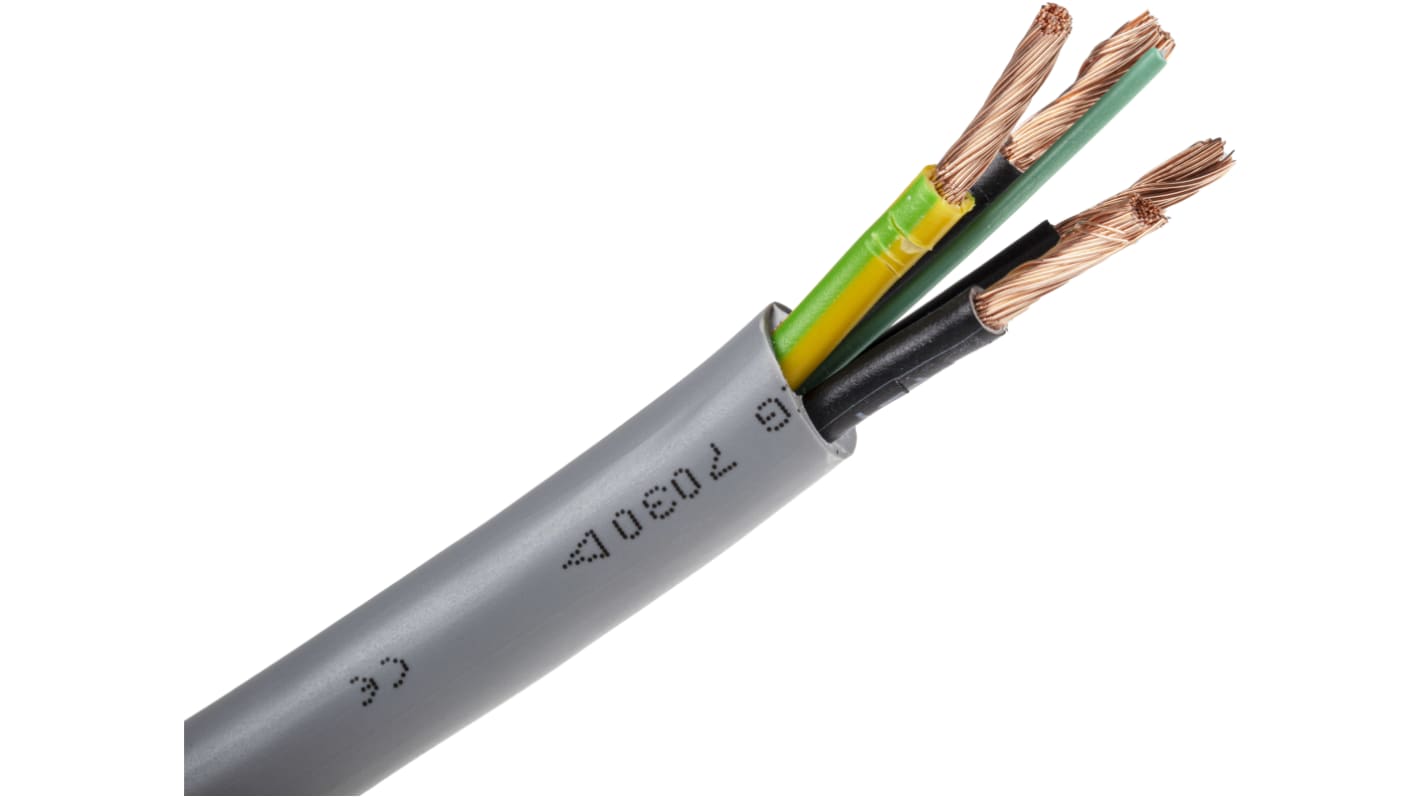 Câble de commande RS PRO 300/500 V, 4 x 6 mm², 9 AWG, gaine PVC Gris, 50m