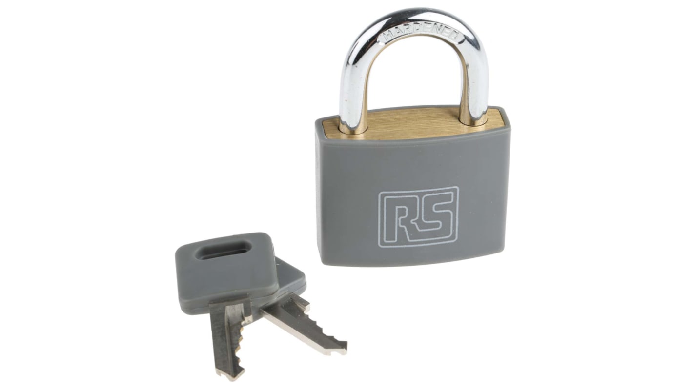 Lucchetto con chiave RS PRO per uso interno ed esterno, in Ottone, anello da 6mm, L. 28mm, col Grigio