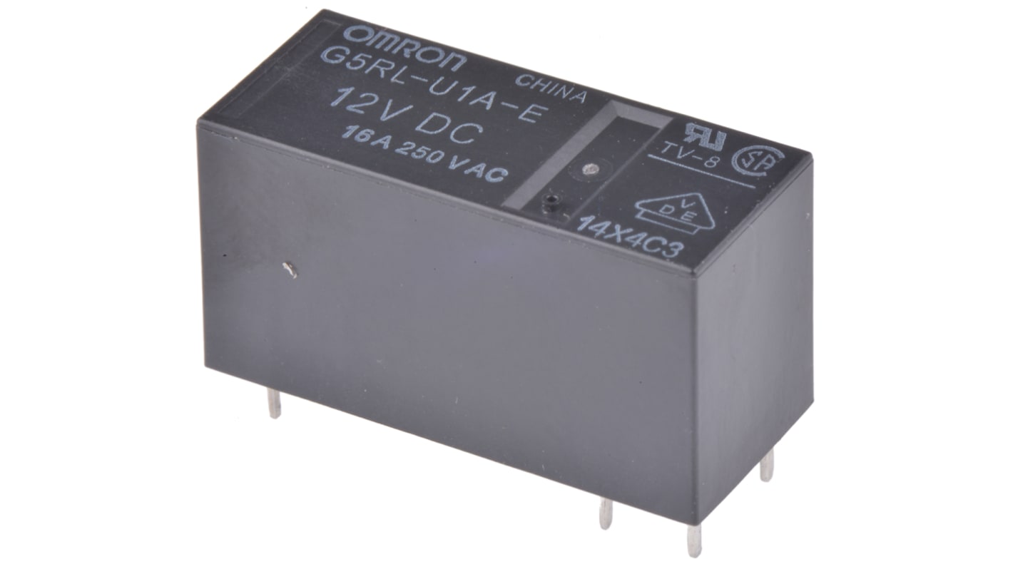 Omron PCB Mount Latching Power Relay, 12V dc Coil, 16A Switching Current, SPST