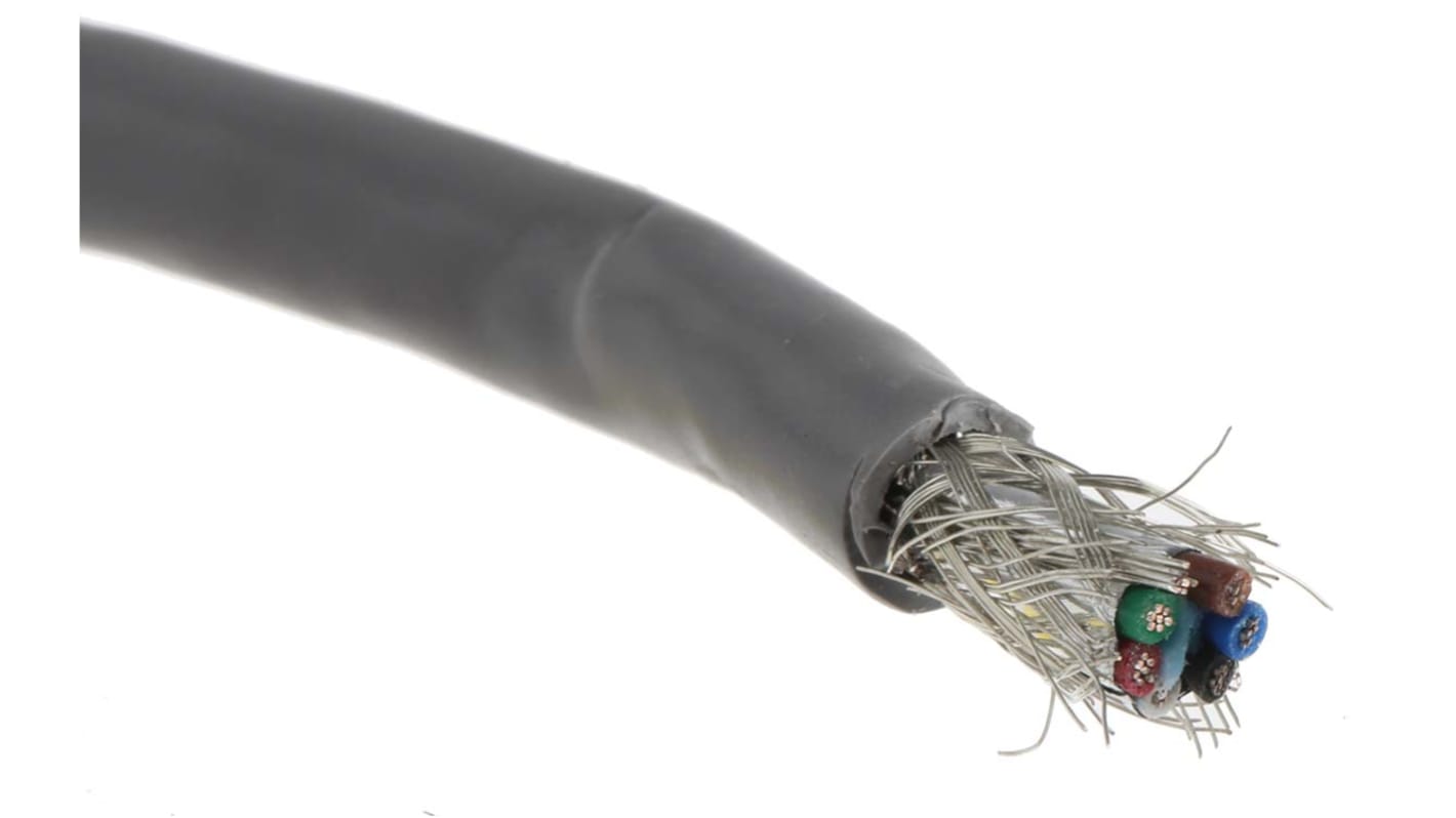 Alpha Wire Alpha Essentials Communication & Control Control Cable, 6 Cores, 0.35 mm², Screened, 30m, Grey PVC Sheath,