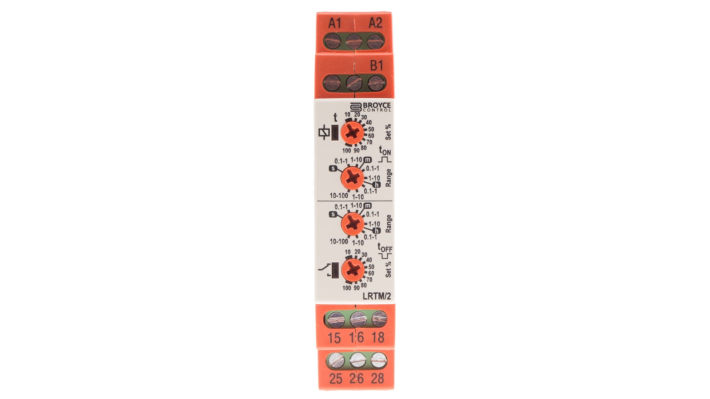 Broyce Control 时间继电器, 12 → 230V 交流/直流电源, 0.1 s → 100h范围, 2触点