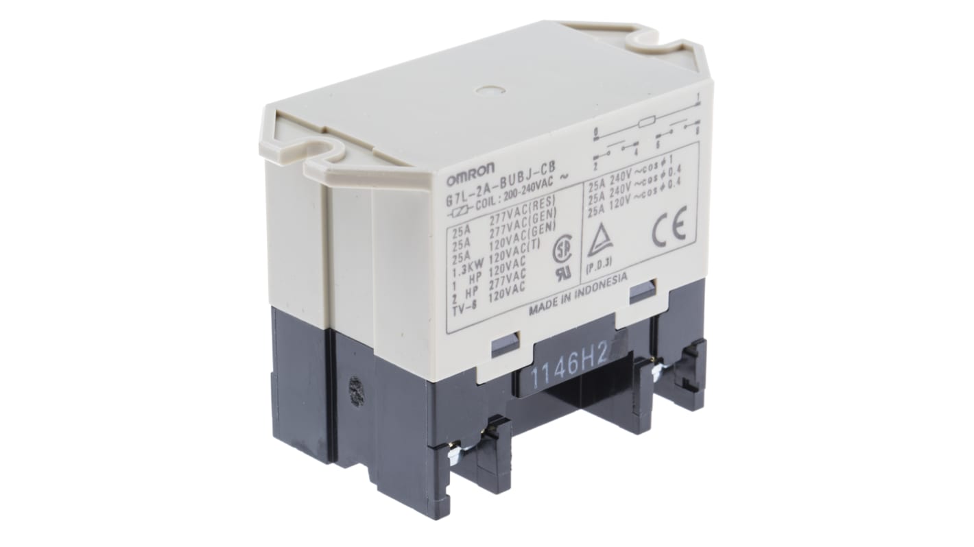 Omron Panel Mount Power Relay, 240V ac Coil, 25A Switching Current, DPST